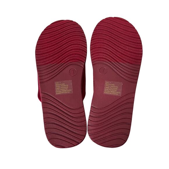 FARYLROBIN Pom Pom Velvet Slippers Sz 7 Burgundy Wine Grandma Mom Retro NWT - Picture 5 of 6